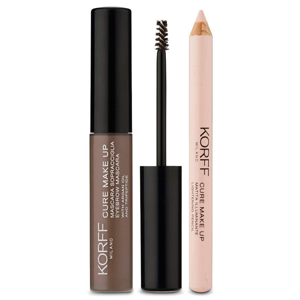 Korff Kit Sopracciglia con Mascara Sopracciglia e Matita Illuminante per Sopracciglia Definite, Folte e Forti, Risultato Naturale e Preciso per un Sguardo Definito e Luminoso, Marrone 02
