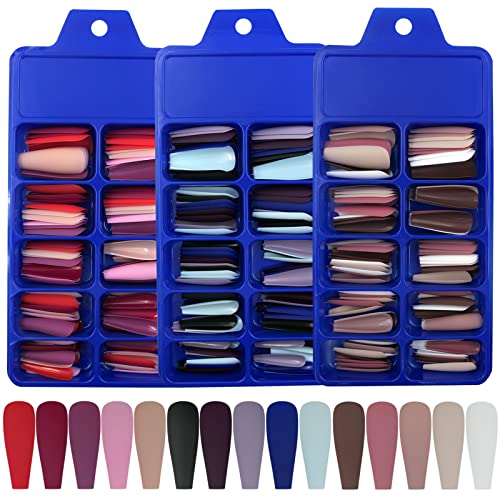 300pc Matte Coffin Press on Nails Long Ballerina False Nails Colored Artificial Fingernails Manicure Design Decor 10 Sizes 15 Colors.