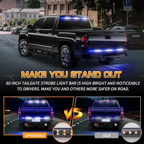 Image of XRIDONSEN 48 inch Blue White Emergency Lights Strip Tailgate Strobe Lights | 288 LED Rear Window Light Strip Flashing Warning Safety Caution for Vehicles Trucks Pickup