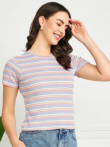 Image of Modeve Women Striped Half Sleeves Top for Summer