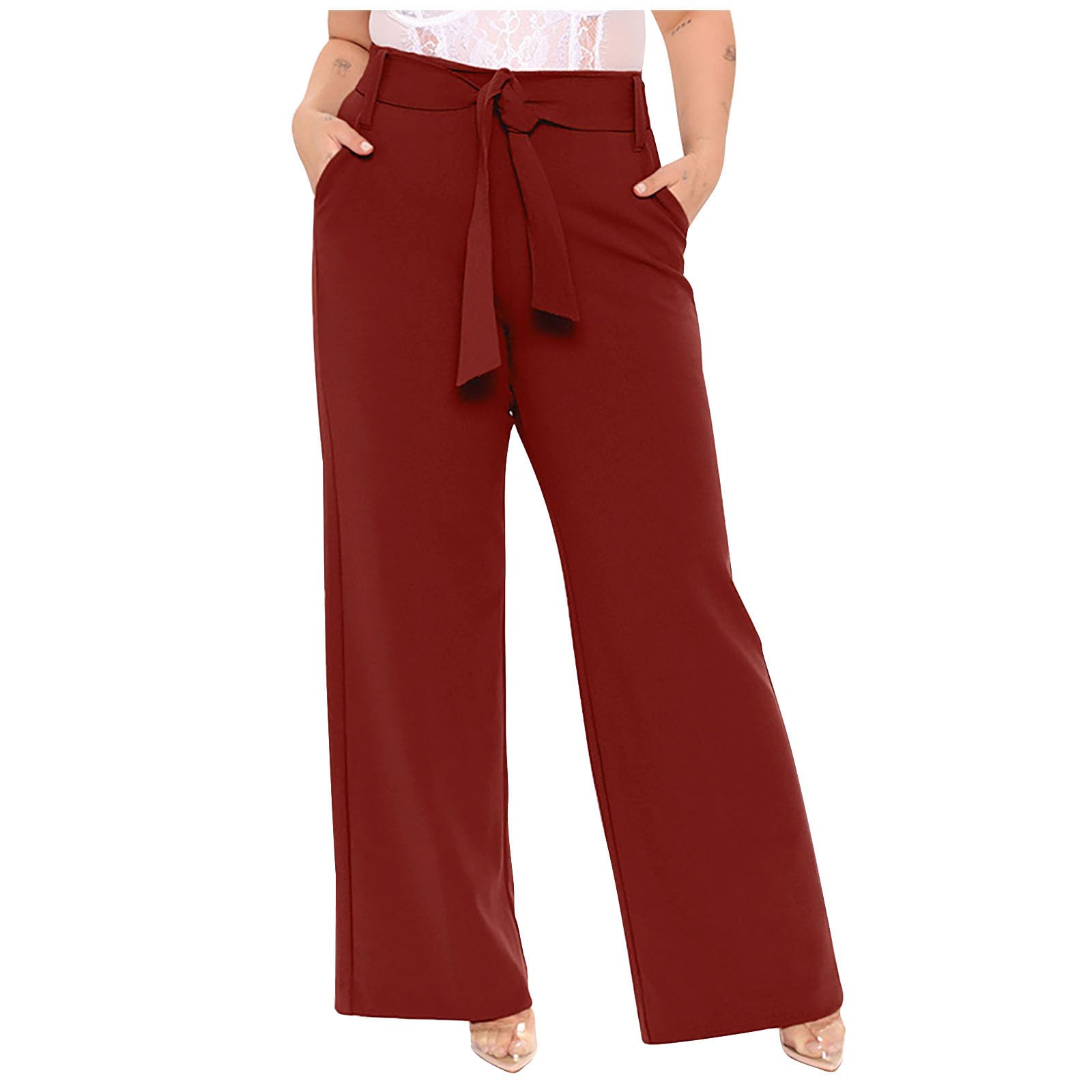 NATHGAM Palazzo Pants for Women Business Casual Work Pants Ladies Outdoor High Waisted Wide Leg Lounge Pants with