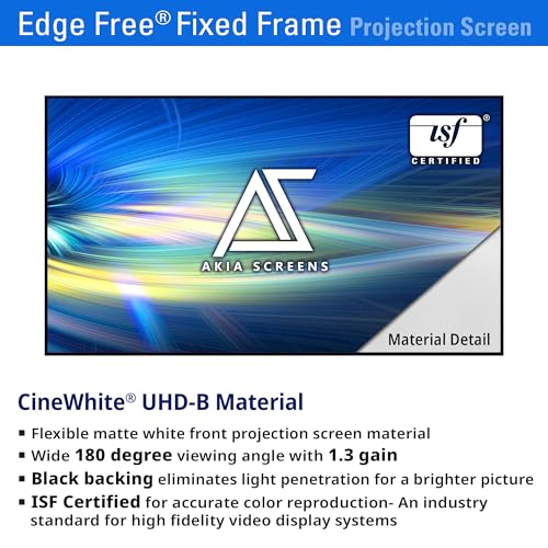 Image of Akia Screens 145 Inch Edge Free Fixed Frame Projector Screen 16:9 8K 4K Ultra HD 3D Ready CINEWHITE UHD-B 1.3 Gain Wall Mounted Indoor Home Theater Screen for Projector - AK-NB145H.