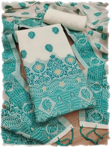 Image of Handloom Banarasi Cotton Unstitched Salwar Suit with Dupatta, 50 Inch Length, Women's Unstitched Salwar Suit Dress Material with Dupatta, Unstitched Salwar Suit Set