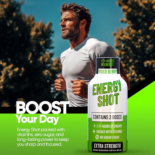 Image of B12 Mixed Berry Extra Strength Energy Shot 12 pk - 260mg Natural Caffeine B12 B6 - Energy & Vitality Support - 2 Servings Sugar Free Zero Calorie Green Tea B-Vitamins Electrolytes Vegan - 1.93 fl oz