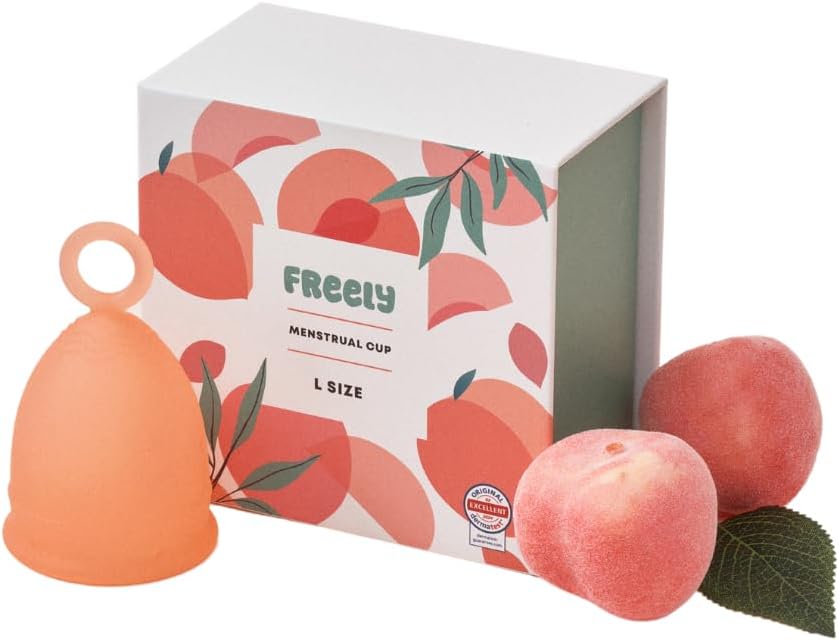 Freely - Copa menstrual  La mejor taza de período reutilizable sensible, úsalo durante 12 horas, alternativa a tampón y almohadilla, melocotón suave