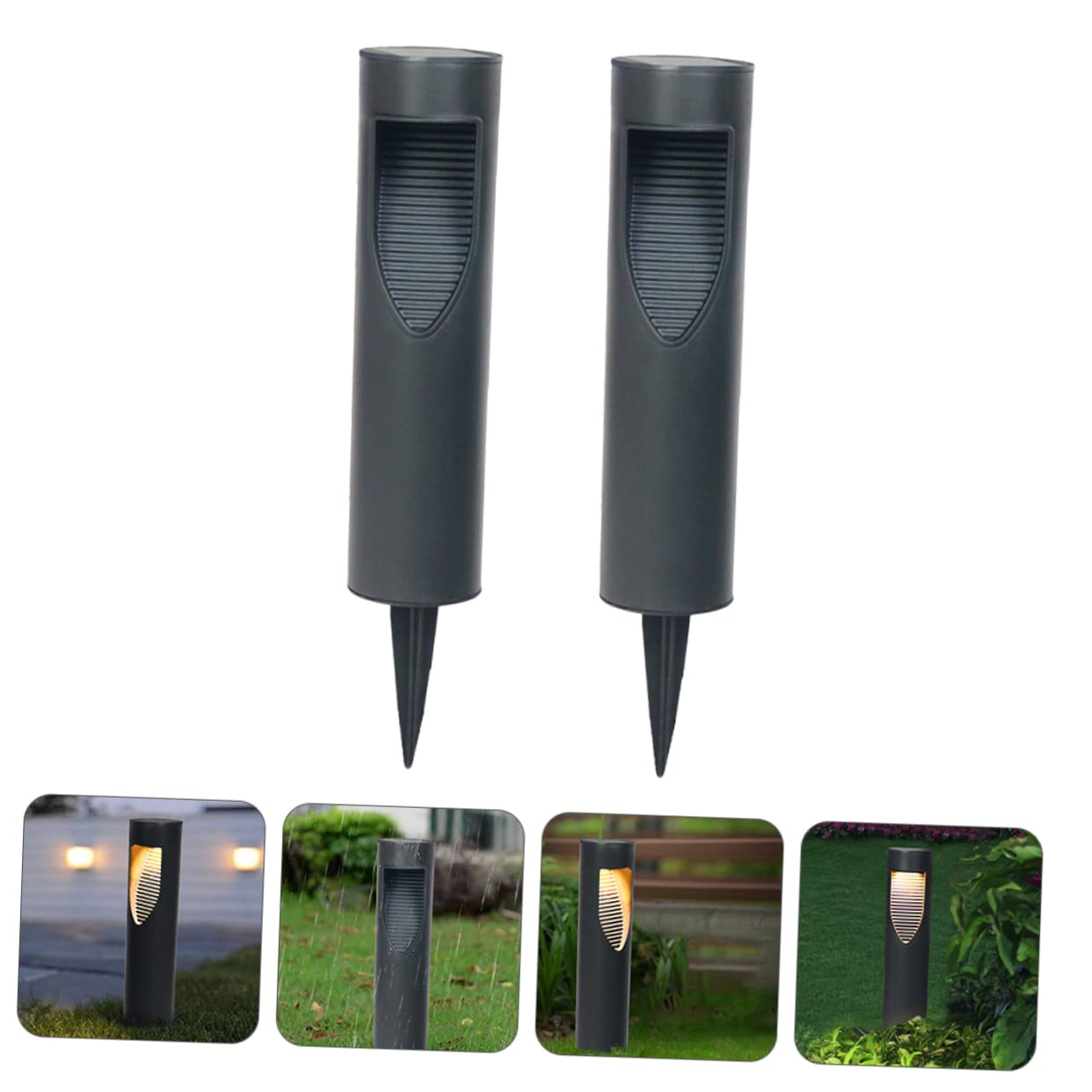 SHINEOFI 2 Lámparas Solares LED para Césped, Jardín y Patio, Impermeables, Encendido Automático, Negro, Abs y Acero Inoxidable