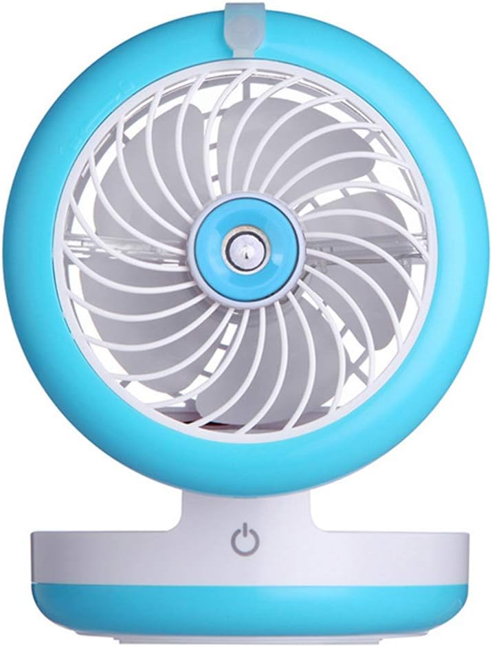 Ventilador USB Recargable, Mini Ventilador de Cargador de Rociador de lámpara LED, Multifunción 3 en 1 Banco Energía portátil al aire libre,Mini humidificador, para oficina Deporte de viaje,Blue
