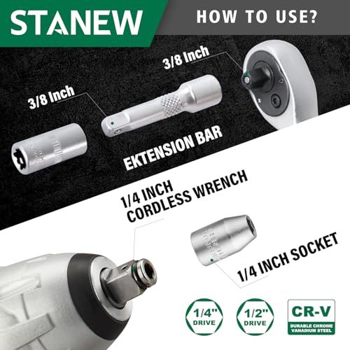 Stanew 131 Piece Professional Socket Set 1/4" and 1/2" CR-V, 2 Double Ratchet Wrench + 3 Double Open End Ratchet Wrench, Custom Boxes 4 Stanew 131 Piece Professional Socket Set 1/4" and 1/2" CR-V, 2 Double Ratchet Wrench + 3 Double Open End Ratchet Wrench, Custom Boxes - Image 4