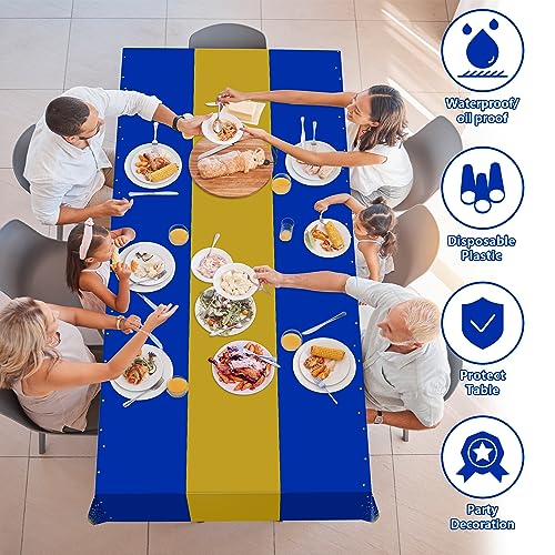 Image of OHOME 4 Pack Disposable Plastic Table Cloths for Parties,Royal Blue and Gold Rectangle Table Covers for Graduation Wedding Birthday Fathers Day Decorations | Christmas Decorations 54 inch x 108 inch
