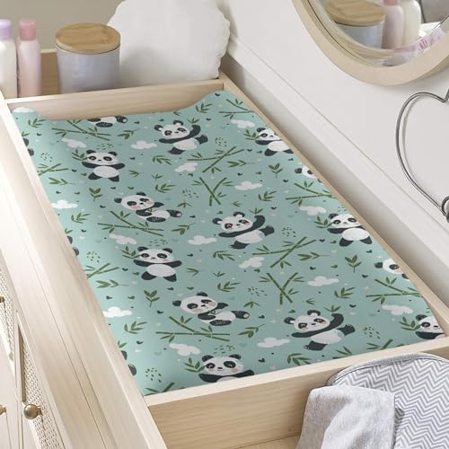 Image of Cute Bamboo Panda Changing Pad Cover Baby Boys Girls Changing Table Pad Covers Diaper Change Table Sheets Covers Soft Breathable