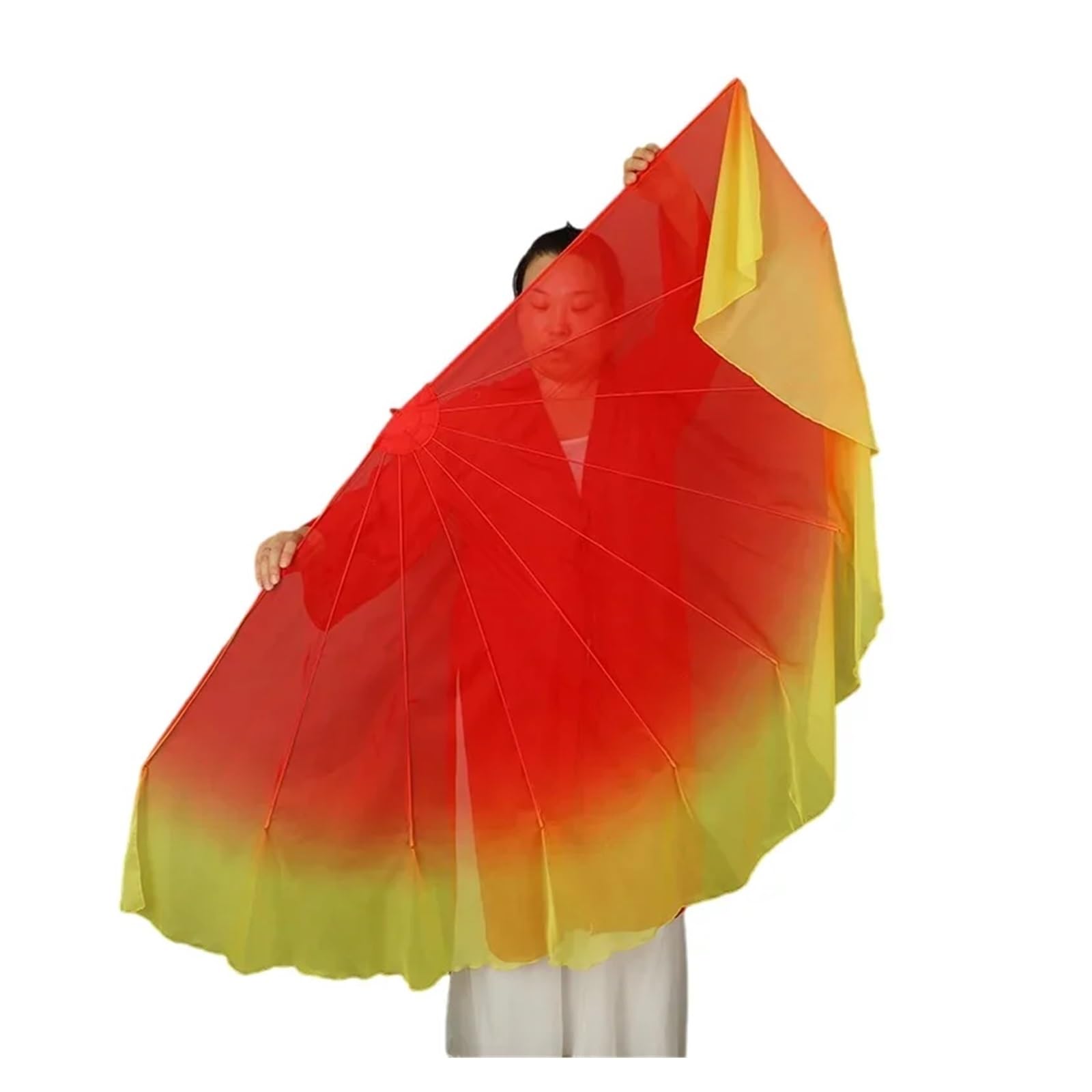 Abanico velo grande de gasa degradada con mango flexible de madera 7