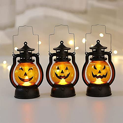 Childrens Handheld Pumpkin Light Up Lantern Kids Led Lights Battery Operated Halloween Decor Pumpkin Light Indoor Outdoor Decoration Ornaments Horror Funny Expression (3-Pack)