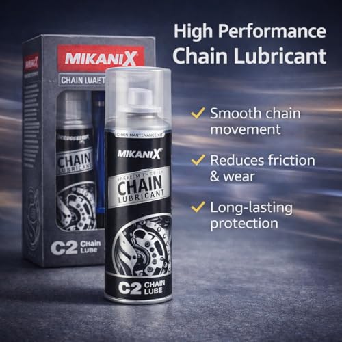 Image of MIKANIX Combo of Bike Chain Lubricant and Chain Cleaner Spray with Cleaning Brush | Chain Oiler Nozzle Dispenser | Clean | Shine Motorcycle and Bicycle Chain (Pack of 4) (150 ML)