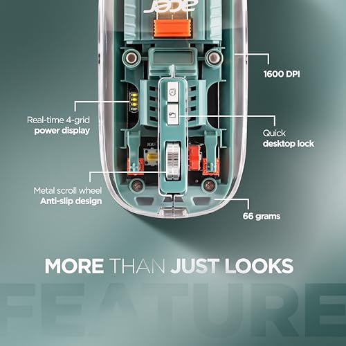 Image of Acer Clearview Transparent Wireless Mouse with Triple-Mode Connectivity, Silent Click Tech, Metal Scroll Wheel,1600 DPI Optical Sensor, USB-C Charging, Compatible Windows, MacOS, iOS, Android-Green