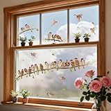 🌼 【Design Moineau Et Branches unique】 Nos autocollants de fenêtre combinent des motifs Dessin simple de Moineau et branches, vignes. Créez une atmosphère unique qui surpasse les autocollants classiques !