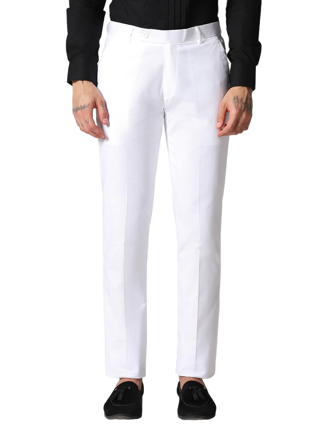 tahvo White Pant for Man Slim Fit Linen Solid Formal Trousers with Button Closure for Daily Office Wear-picture-10