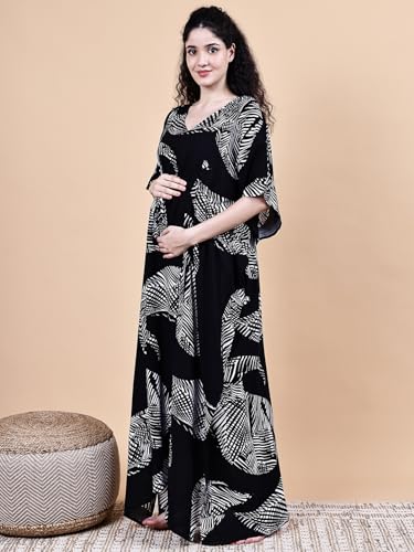 Image of Secret Wish Rayon Maternity Kaftan Nighty /Free Size /Feeding /Nursing /Zipper /Drawstring /Full Length
