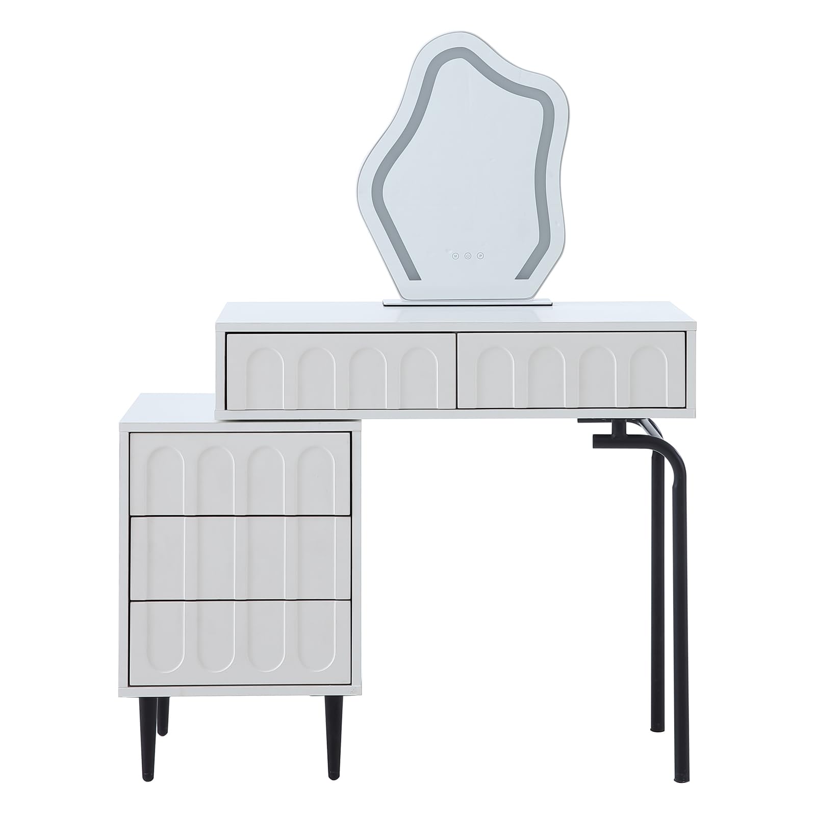 FUKAYI Vanity Desk with Push-to-Open Drawers Makeup Table with Cloud-Shaped Mirror Small Vanity for Bedroom Vanity Table with 5 Storage Drawers Dressing Table Tocador de Maquillaje para Mujer, White