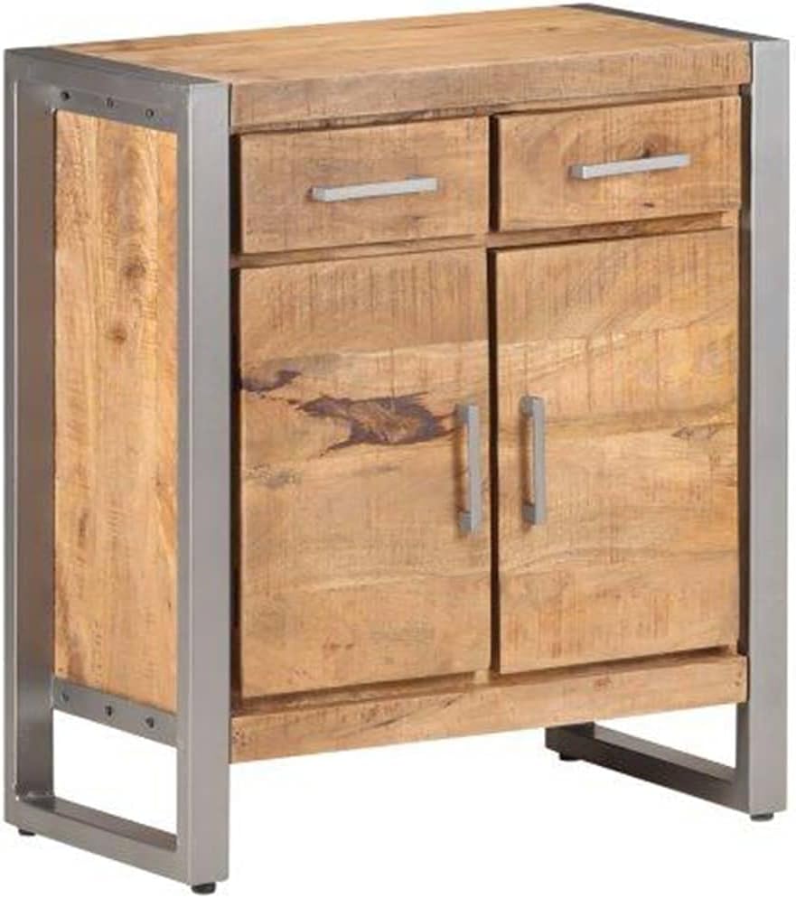 Industrial Style Sideboard with Grey Finish, Solid Mango Wood and Iron Construction, 2 Drawers and 2 Doors for Ample Storage, Modern Living Room Furniture, Durable