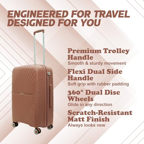 Image of AMERICAN TRAVELLER Tourispro Trolley Bag for Travel Single Medium |Suitcase for Travel |Leightweight Large Luggage Traveling Bag| Polypropylene(Pp) Bags with Expandable 8 Wheels (24, Rose Pink)
