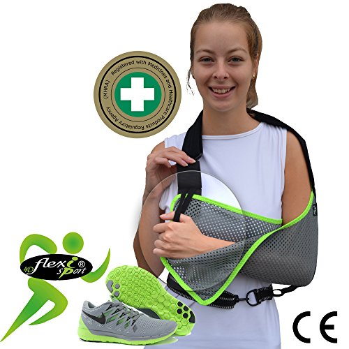 Apoyo de hombro cabestrillo para brazo, de poliéster duradero de talla única Reversible L o R ajuste, Unisex. Luz, Flujo de aire, lujo elástico bolsillo profundo contornos brazo. waist-strap fija brazo de forma segura al cuerpo.