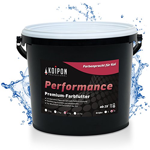 KOIPON Performance Koifutter für Farbe schwimmend, 6% Spirulina, Sommer Teichfutter 6mm Pellets, Koifutter 4 kg, als Goldfischfutter geeignet Cover