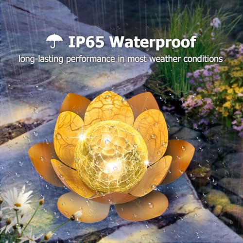 Aiiny Garden Solar Light Outdoor(2Pack),Crackle Globe Glass Lotus Decoration thumb #4