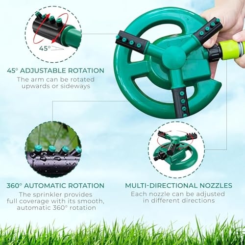 Image of 1 Pc Automatic 360 Rotating Adjustable Round 3 Arm Lawn Water Sprinkler for Watering Garden Plants /Pipe Hose Irrigation Yard Water Sprayer (Green)