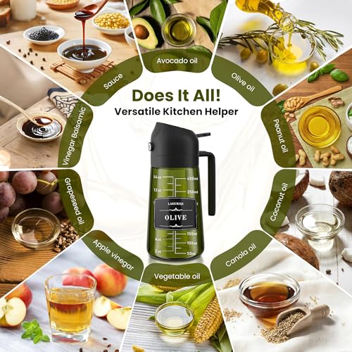 Image of Oliver Oil Sprayer & Dispenser for Cooking Bottle 16oz Dark Glass Fine Mist | 2-in-1 Lightproof Borosilicate Glass Oil Bottle, Wide Mouth for Easy Refill Clean