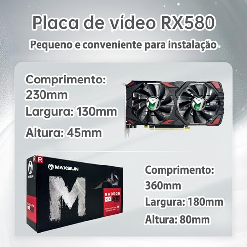 maxsun Placa de vídeo AMD Radeon RX580, placa de vídeo de 8 GB 2048 SP GDDR5 de 256 bits para jogos