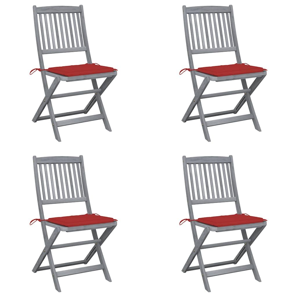Chaises pliables d'extérieur lot de 4 gain de place en bois d'acacia avec coussins