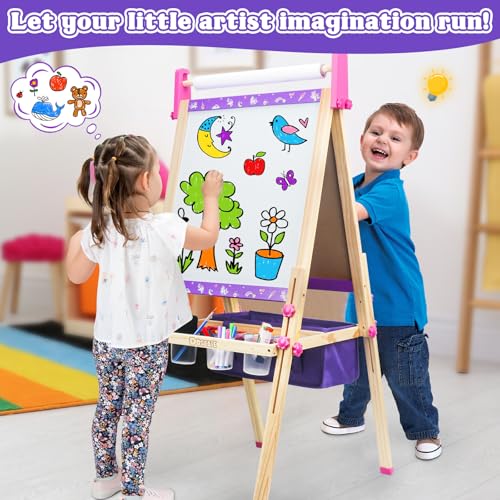 Wooden Art Easel for Kids,Double Sided Adjustable Magnetic Drawing Board - image 4