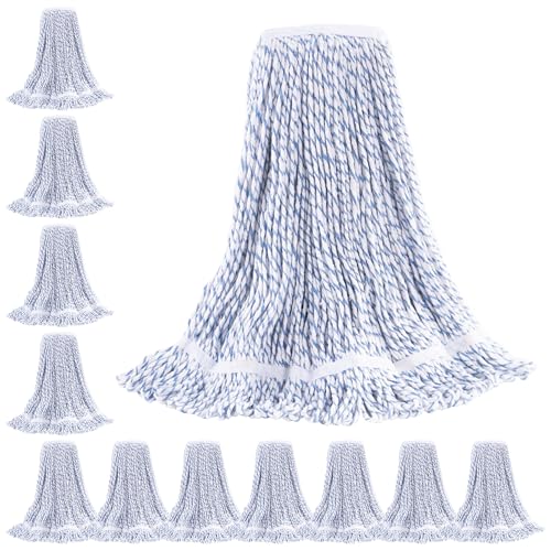 Image of Matthew Cleaning Looped-End Pack of 12 Cotton,1.25'' Universal Headband Heavy Duty Commercial Mop Head Replacement for Indoor&Outdoor Use,Grease Stain Floor Cleaning String Mops Head Refill
