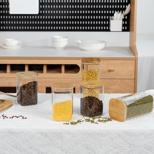 Image of 1200ML Premium Glass Food Storage Jars with Airtight Bamboo Lid Set of 4 Glass Storage jar For Serving Tea, Coffee, Flour, Sugar, Candy,Cookie,Spice and More