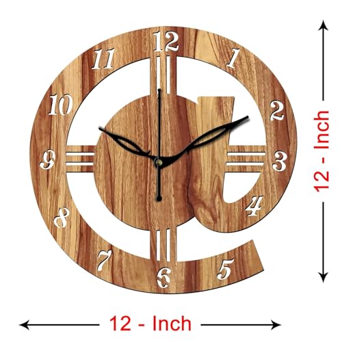 Image of SKYVILLA 12 Inch Wooden MDF Analog Wall Clock with English Numerals with Unique Design | Silent Quartz Movement | Lightweight Without Glass Design for Home