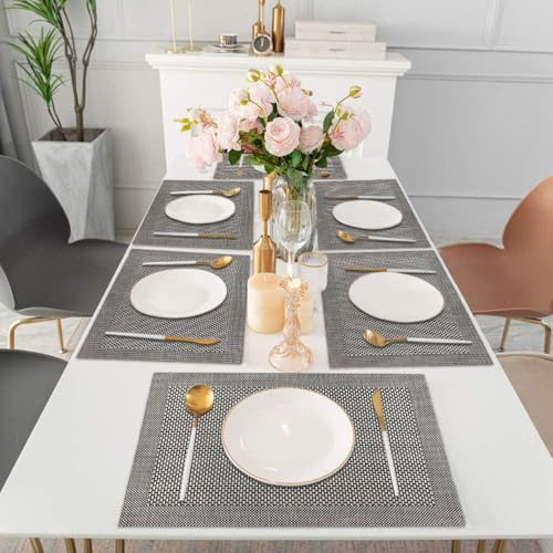 Image of Amazon Brand - Umi PVC Vinyl Box Design Placemat ST0000434 - Heat Resistant, Wipe Clean, Anti-Skid Table Mats for Dining Table, KitchenHome Decor (30x45 CM Black Set of 6)