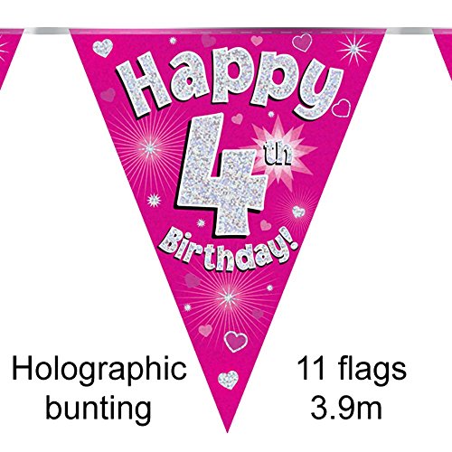 Oaktree 630482 4th Birthday Pink Bunting - 3.9m (1) by Signature Balloons