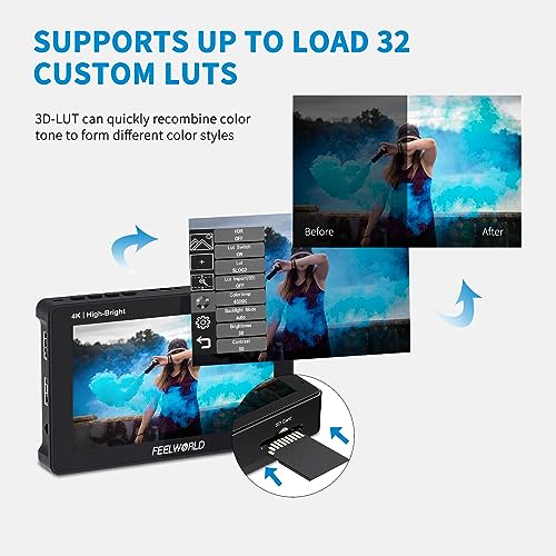 Image of FEELWORLD 1600Nit 4k Ultra Bright Camera Video Monitor 5.5 Inch HDMI Touch Screen DSLR Field Monitor 1920x1200 IPS F970 External Power and Install Kit