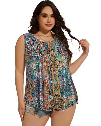 Image of Women Plus Size Tank Top Casual Summer Tops Loose Fit Sleeveless T Shirts Trendy Crewneck Tunic Tees 2026