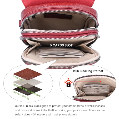 Image of HESHE Small Leather Crossbody Bag for Women RFID Phone Purse with Card Slot | Anti Theft,Genine Leather,Wide Adjustable Strap,Multi-Pocket Fits 6.9 inch Phone Trendy Shoulder Cross Body Bag for Daily,Travel