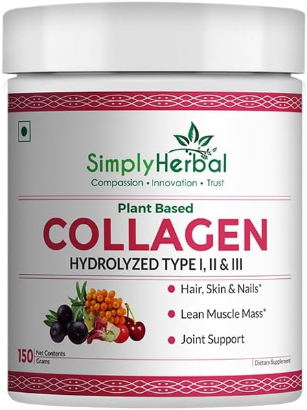 Plant Based Collagen Powder Natural Peptide Builder Supplement Drink with Vitamin C, Silica, & Biotin for Skin Hair Nail Health Promote Bone Joint Function for Men & Women – 300 gm