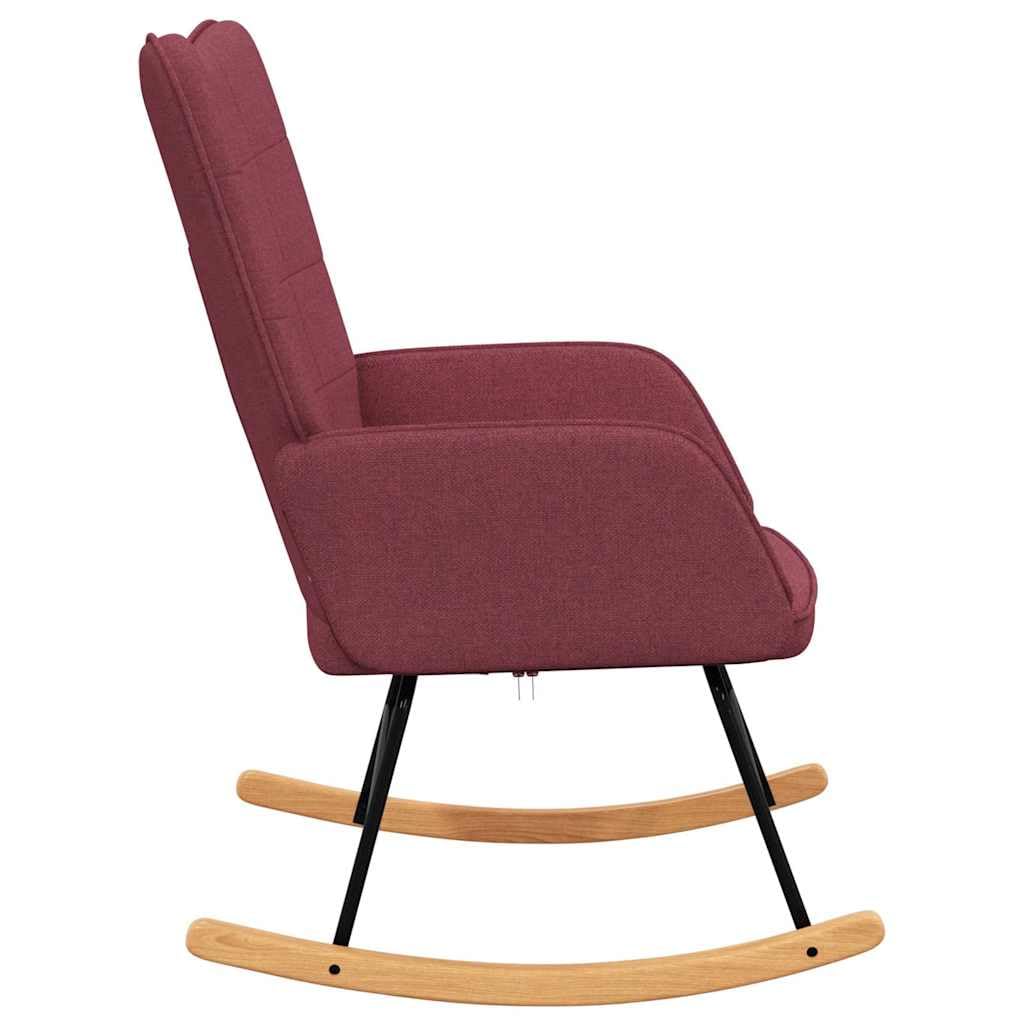 Fotel bujany w kolorze czerwonego wina, tapicerowany z podłokietnikami i oparciem, ergonomiczny, wygodny fotel bujany do salonu, sypialni, pokoju dziecięcego, relaksu i czytania, stabilne