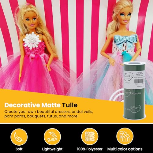 Image of Expo International Decorative Matte Tulle, Roll /Spool of 6 Inch x 25 Yards (Pack of 1), Polyester-Made Tulle Fabric, Matte Finish, Lightweight, Versatile, Washable, Easy-to-Use, Hunter Green