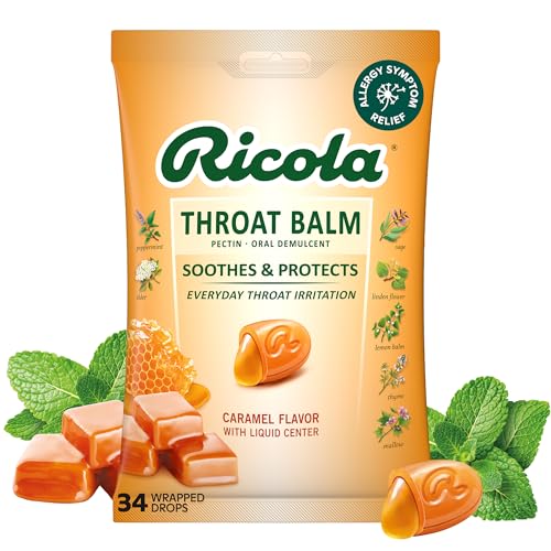 Ricola Throat Balm Caramel Herbal Throat Drops with Pectin to Coat & Protect Voice from Minor Irritation - 34 Count - Herbal Lozenges