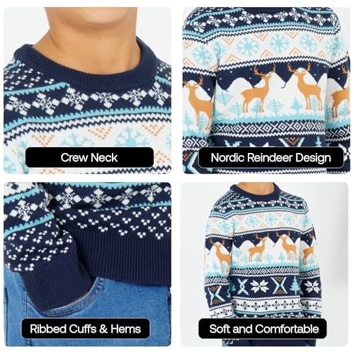 Suéter pull-over nórdico infantil con estampado de renos y copos 4