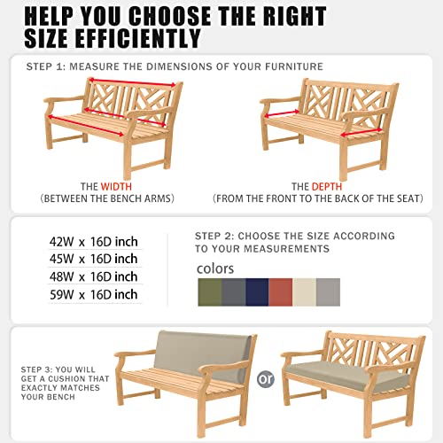 Favoyard Outdoor Bench Cushion 48 X 16 Inch Waterproof Patio Furniture Cushions Seat Cushion/Back Cushion Dual Purpose 3-Year Color Fastness Garden Sofa Settee Couch Swing Lumbar Pads, Beige #TOP4