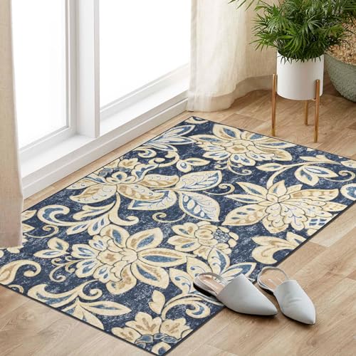 Tapete decorativo paisley floral azul 2x3 bajo pelo miniatura 1