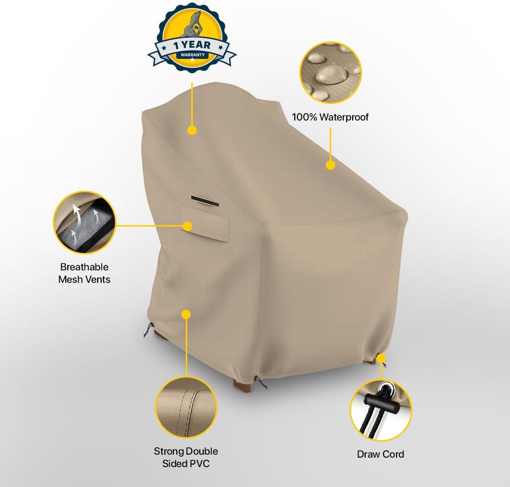 Seal Skin Covers Waterproof Adirondack Chair Cover, Heavy Duty Outdoor Furniture Cover with Drawstring, Air Vent, Durable Fabric (Beige, 40"W x 37"D x 30"H)