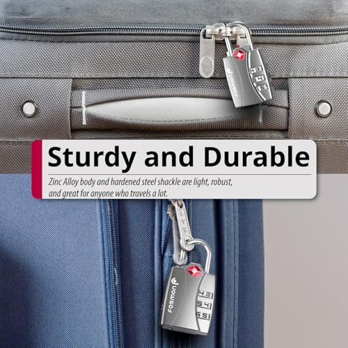 Image of Fosmon TSA Approved Luggage Locks, 3 Digit Padlock, 2 Pack Silver | Open Alert Indicator, Alloy Body Padlock, Suitcase Travel Lock, Backpack Zipper Anti Theft, Gym Locker Security