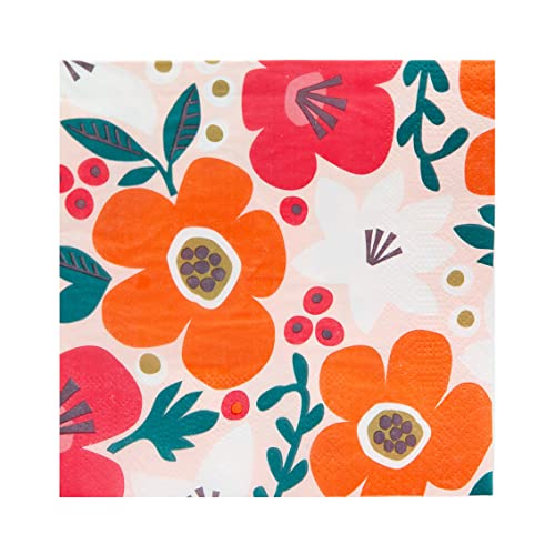 Talking Tables Serviettes florales roses avec fleurs orange et blanches-Paquet de 20, papier recyclable pour dîner, fête des mères, découpage, décorations de table d'anniversaire, NAPKINGEOPINK Cover